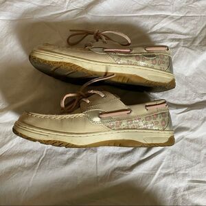 🍄 Sperry Pink, Tan, and Leopard Print Shoes